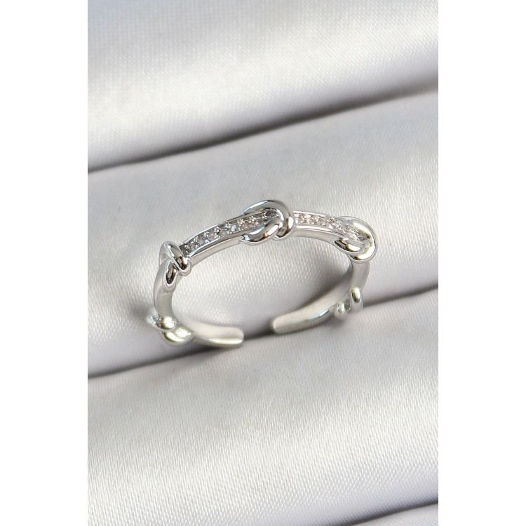 Pirinç Düğüm Figürlü Zirkon Taşlı Gümüş Renk Ayarlanabilir Kadın Yüzük - TJ-BYK3777