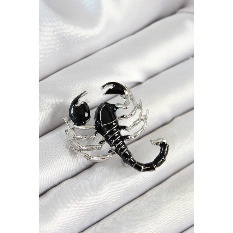 3D Siyah Akrep Figürlü Gümüş Renk Kadın Broş - TJ-BR439 3D Siyah Akrep Figürlü Gümüş Renk Kadın Broş - TJ-BR439