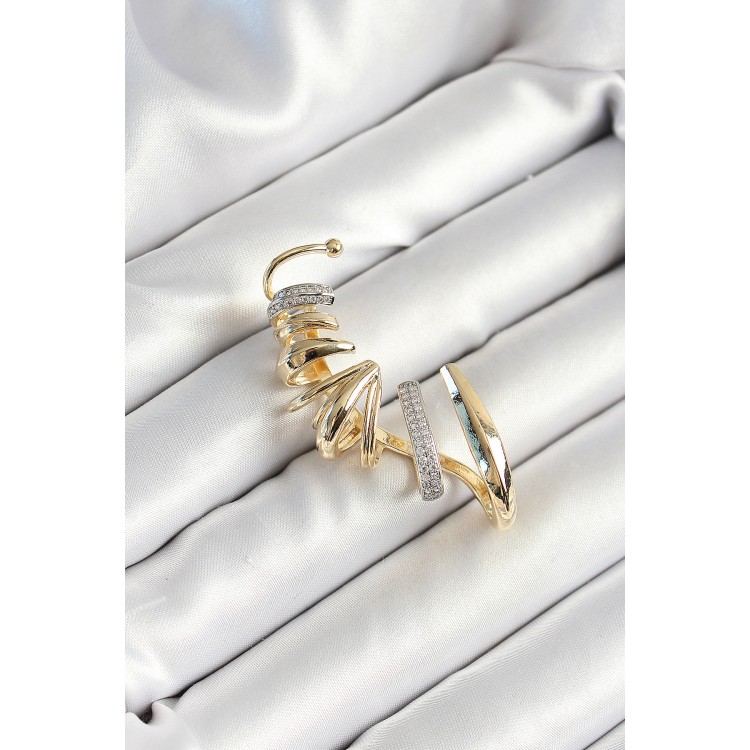 Pirinç Zirkon Taş Kaplamalı Sarmal Figürlü Gold Renk Kadın Sağ Kıkırdak Küpe - TJ-BKP10630 Pirinç Zirkon Taş Kaplamalı Sarmal Figürlü Gold Renk Kadın Sağ Kıkırdak Küpe - TJ-BKP10630