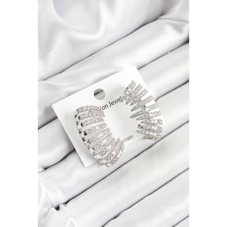 Pirinç Zirkon Taşlı Çoklu Görünümlü Model Gümüş Renk Kadın Küpe - TJ-BKP10631 Pirinç Zirkon Taşlı Çoklu Görünümlü Model Gümüş Renk Kadın Küpe - TJ-BKP10631