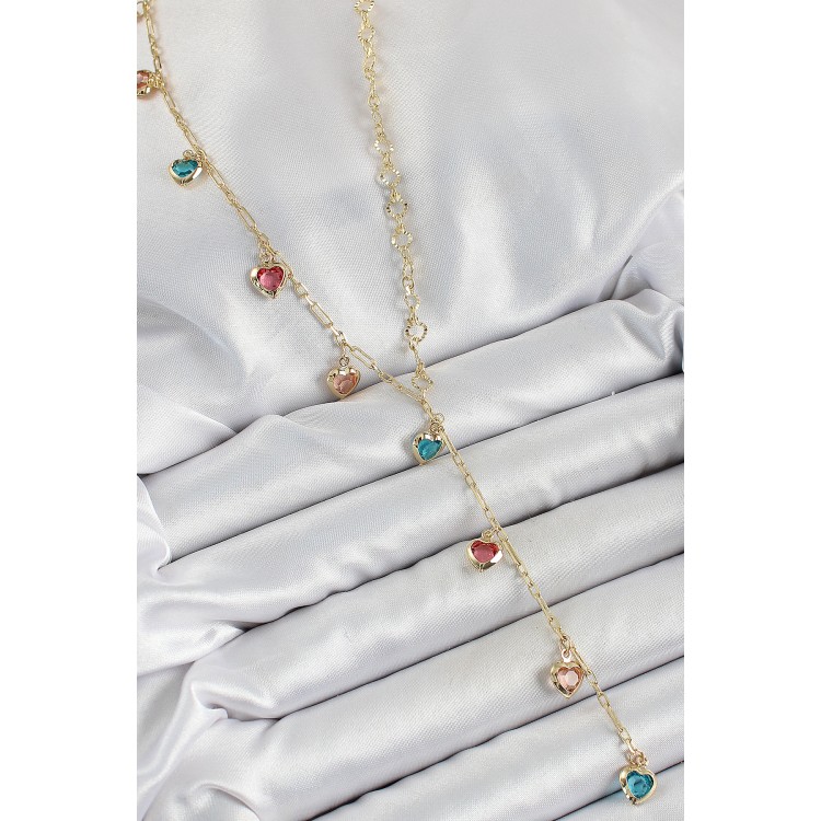 Pirinç Asorti Kalp Model Gold Renk Zirkon Taşlı Y Kolye - TJ-BKO10248 Pirinç Asorti Kalp Model Gold Renk Zirkon Taşlı Y Kolye - TJ-BKO10248