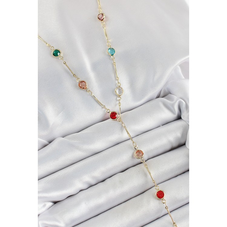 Pirinç Asorti Model Gold Renk Zirkon Taşlı Y Kolye - TJ-BKO10251 Pirinç Asorti Model Gold Renk Zirkon Taşlı Y Kolye - TJ-BKO10251