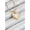 316L Çelik Zincir Beyaz Sanatsal Portre İnci Detaylı Papatya Figürlü Kalp Model Gold Renk Kadın Kolye - TJ-BKO10270