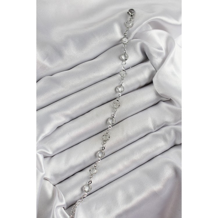 Pirinç Gümüş Renk Zirkon Taşlı Bileklik - TJ-BB7044