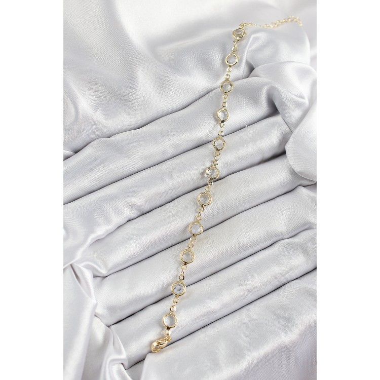 Pirinç Gold Renk Zirkon Taşlı Kadın Bileklik - TJ-BB7045