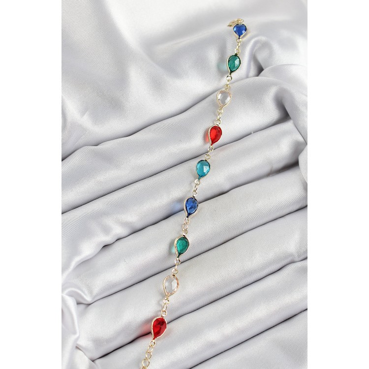 Pirinç Gold Renk Karışık Renk Damla Zirkon Taşlı Kadın Bileklik - TJ-BB7048