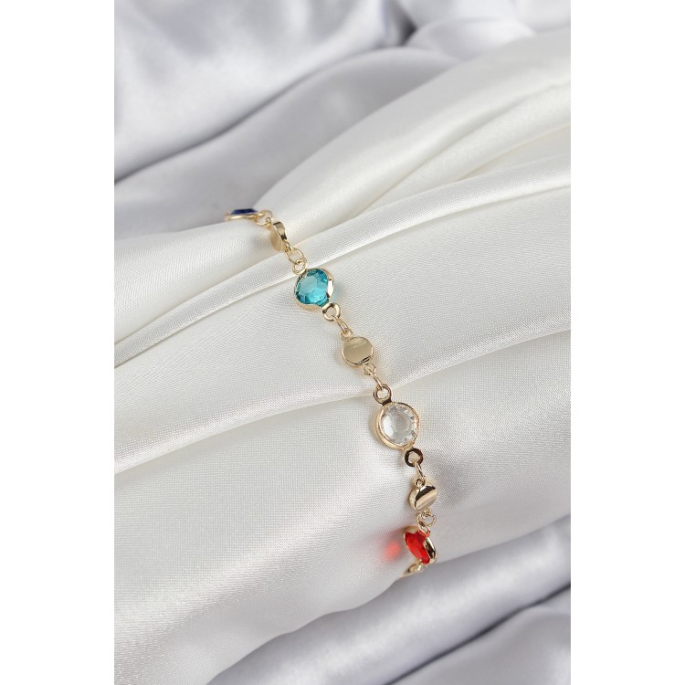 Pirinç Karışık Renk Zirkon Taşlı Gold Renk Kadın Bileklik - TJ-BB7051 Pirinç Karışık Renk Zirkon Taşlı Gold Renk Kadın Bileklik - TJ-BB7051