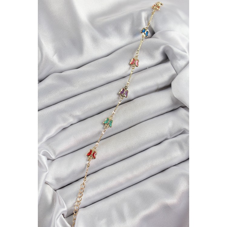 Pirinç Gold Renk Karışık Renk Kelebek Zirkon Taşlı Kadın Bileklik - TJ-BB7057