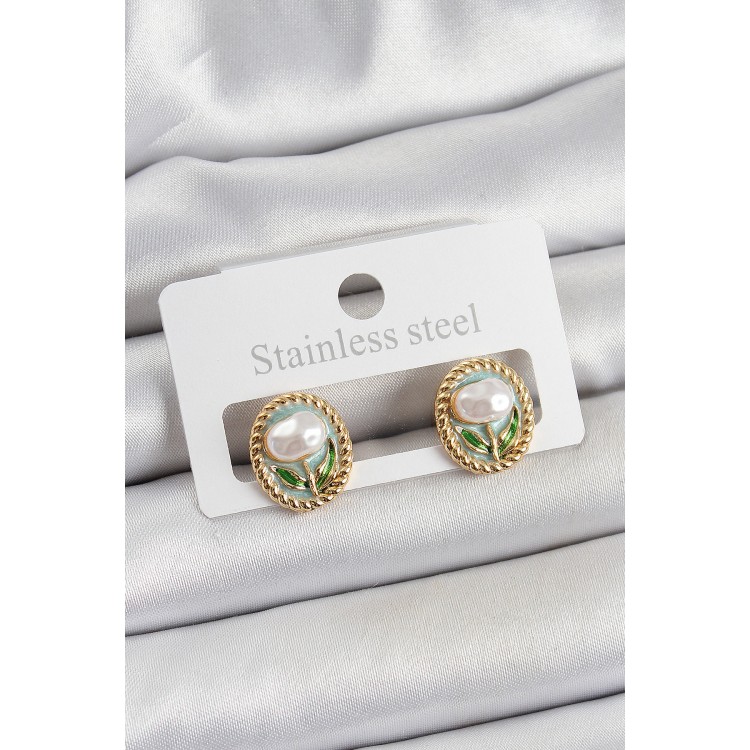 Pirinç Yeşil Mineli Lale Figürlü Sanatsal Portre Model Gold Renk Kadın Küpe - TJ-BKP10673 Pirinç Yeşil Mineli Lale Figürlü Sanatsal Portre Model Gold Renk Kadın Küpe - TJ-BKP10673