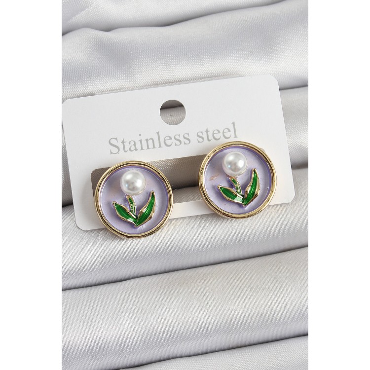 Pirinç Mor Mineli Lale Figürlü Sanatsal Portre Model Gold Renk Kadın Küpe - TJ-BKP10676 Pirinç Mor Mineli Lale Figürlü Sanatsal Portre Model Gold Renk Kadın Küpe - TJ-BKP10676