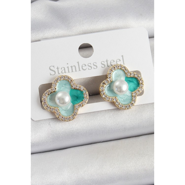 Pirinç Yeşil Mineli İnci Detaylı Zirkon Taşlı Sanatsal Portre Yonca Model Gold Renk Kadın Küpe - TJ-BKP10681 Pirinç Yeşil Mineli İnci Detaylı Zirkon Taşlı Sanatsal Portre Yonca Model Gold Renk Kadın Küpe - TJ-BKP10681