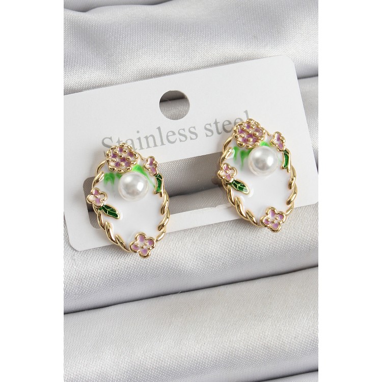 Pirinç Beyaz Mineli İnci Detaylı Sanatsal Portre Model Gold Renk Kadın Küpe - TJ-BKP10689 Pirinç Beyaz Mineli İnci Detaylı Sanatsal Portre Model Gold Renk Kadın Küpe - TJ-BKP10689