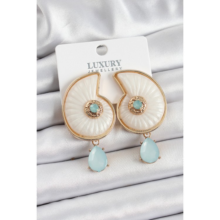 Pirinç Sedef Deniz Kabuğu Figürlü Zirkon Taşlı Gold Renk Kadın Küpe - TJ-BKP10739