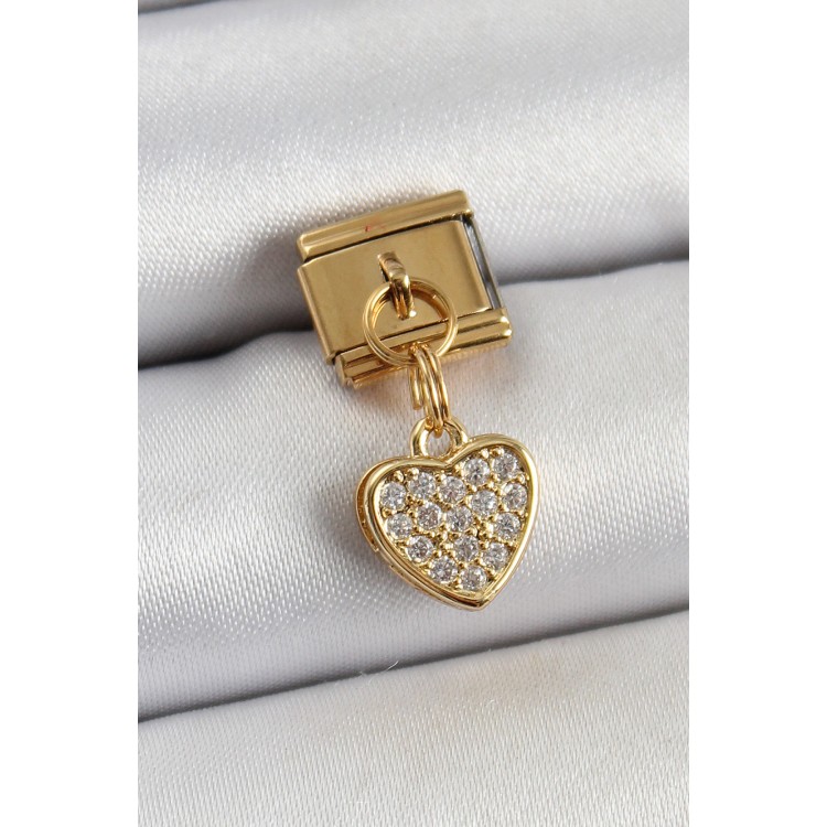 316L Çelik Sallantılı Zirkon Taşlı Kalp Model Gold Renk Nomination Charm - TJ-BC1401 316L Çelik Sallantılı Zirkon Taşlı Kalp Model Gold Renk Nomination Charm - TJ-BC1401