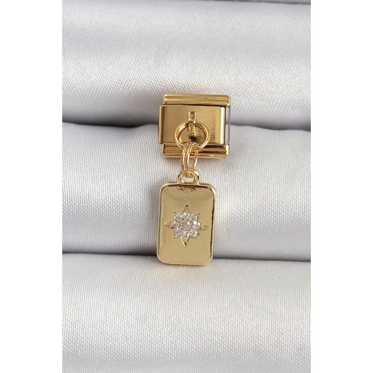 316L Çelik Sallantılı Zirkon Taşlı Kutup Yıldızı Figürlü Dikdörtgen Model Gold Renk Nomination Charm - TJ-BC1406 316L Çelik Sallantılı Zirkon Taşlı Kutup Yıldızı Figürlü Dikdörtgen Model Gold Renk Nomination Charm - TJ-BC1406