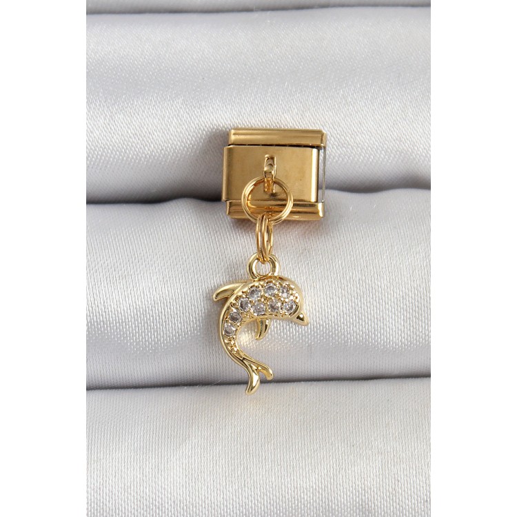 316L Çelik Sallantılı Zirkon Taşlı Yunus Balığı Model Gold Renk Nomination Charm - TJ-BC1407 316L Çelik Sallantılı Zirkon Taşlı Yunus Balığı Model Gold Renk Nomination Charm - TJ-BC1407