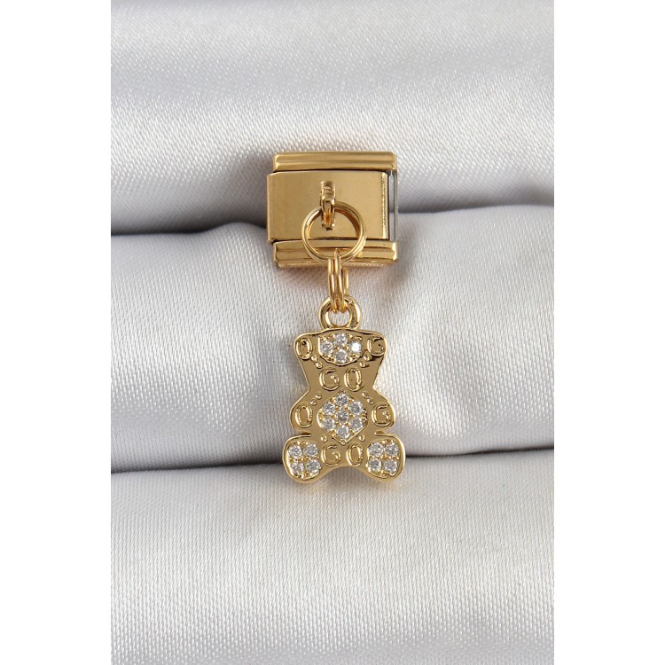 316L Çelik Sallantılı Zirkon Taşlı Ayıcık Model Gold Renk Nomination Charm - TJ-BC1413 316L Çelik Sallantılı Zirkon Taşlı Ayıcık Model Gold Renk Nomination Charm - TJ-BC1413