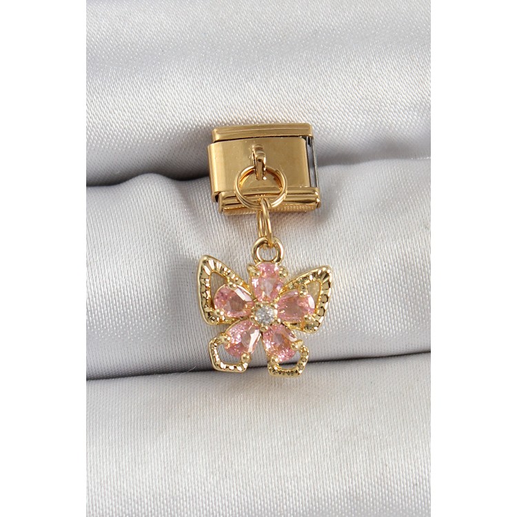 316L Çelik Sallantılı Zirkon Taşlı Çiçek Figürlü Kelebek Model Gold Renk Nomination Charm - TJ-BC1419 316L Çelik Sallantılı Zirkon Taşlı Çiçek Figürlü Kelebek Model Gold Renk Nomination Charm - TJ-BC1419