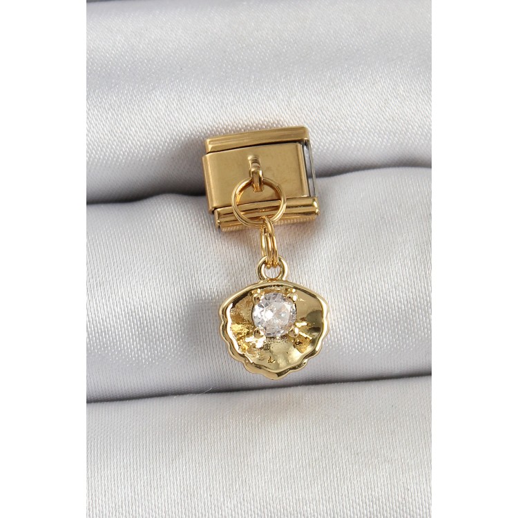 316L Çelik Sallantılı Zirkon Taşlı İstiridye Model Gold Renk Nomination Charm - TJ-BC1426 316L Çelik Sallantılı Zirkon Taşlı İstiridye Model Gold Renk Nomination Charm - TJ-BC1426