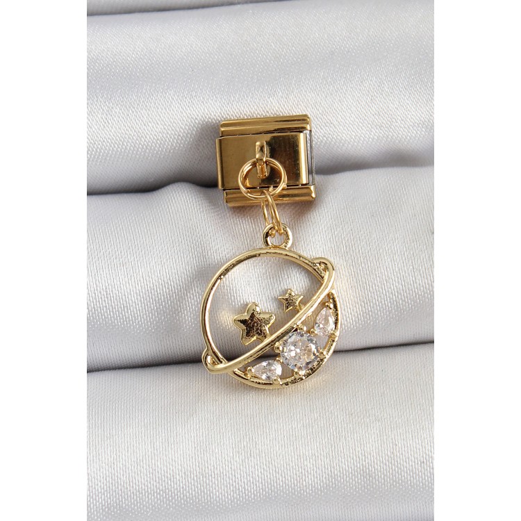 316L Çelik Sallantılı Zirkon Taşlı Satürn Model Gold Renk Nomination Charm - TJ-BC1418 316L Çelik Sallantılı Zirkon Taşlı Satürn Model Gold Renk Nomination Charm - TJ-BC1418