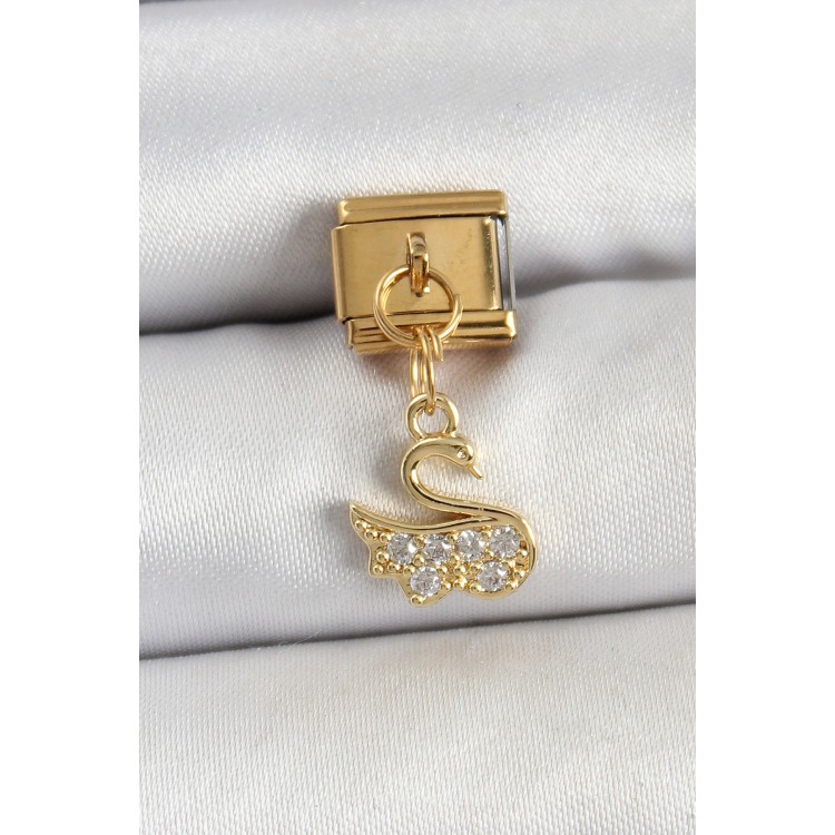 316L Çelik Sallantılı Zirkon Taşlı KuğuModel Gold Renk Nomination Charm - TJ-BC1439 316L Çelik Sallantılı Zirkon Taşlı KuğuModel Gold Renk Nomination Charm - TJ-BC1439