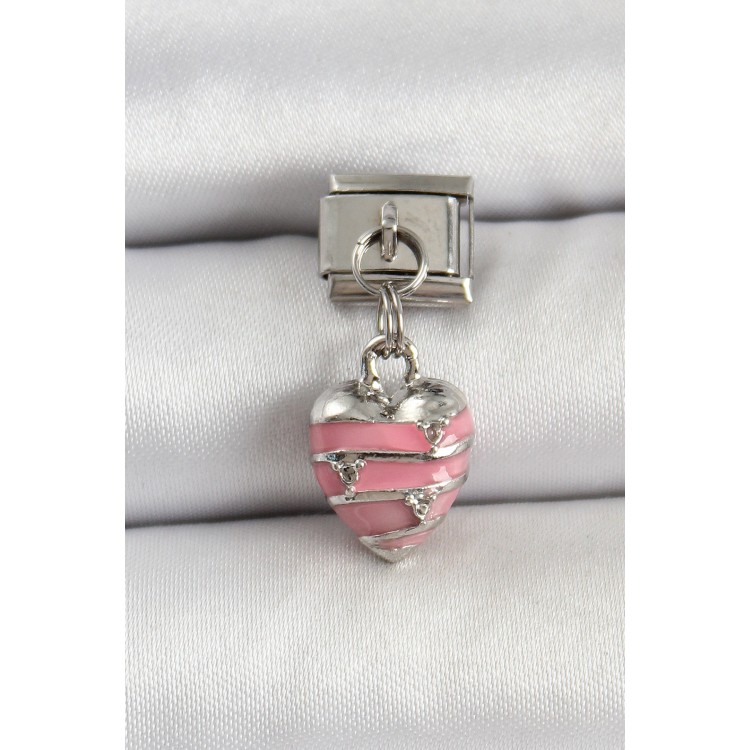 316L Çelik Gümüş Renk Pembe Kalp Model Nomination Charm - TJ-BC1495
