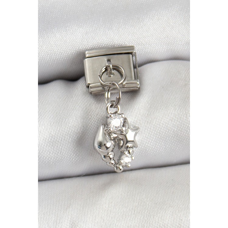 316L Çelik Sallantılı Zirkon Taşlı Deniz Kabuğu Ve Yıldız Model Gümüş Renk Nomination Charm - TJ-BC1459 316L Çelik Sallantılı Zirkon Taşlı Deniz Kabuğu Ve Yıldız Model Gümüş Renk Nomination Charm - TJ-BC1459