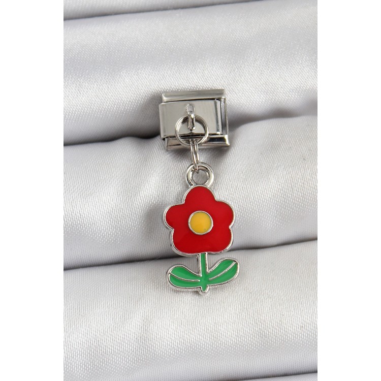 316L Çelik Sallantılı Kırmızı Papatya Model Gümüş Renk Nomination Charm - TJ-BC1466 316L Çelik Sallantılı Kırmızı Papatya Model Gümüş Renk Nomination Charm - TJ-BC1466