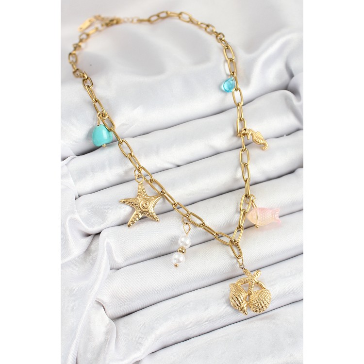 316L Çelik Gold Renk Deniz Yıldızı ve Deniz Kabuğu Konsept Kadın Kolye - TJ-BKO10294 316L Çelik Gold Renk Deniz Yıldızı ve Deniz Kabuğu Konsept Kadın Kolye - TJ-BKO10294