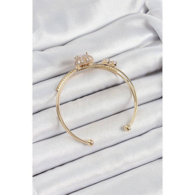 Pirinç Gold Renk Kalpli Zirkon Taşlı Kadın Bileklik - TJ-BB7061