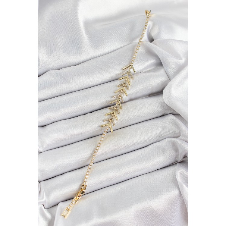 Pirinç Gold Renk Zirkon Taşlı Balık Sırtı Kadın Bileklik - TJ-BB7068 Pirinç Gold Renk Zirkon Taşlı Balık Sırtı Kadın Bileklik - TJ-BB7068