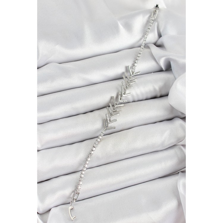 Pirinç Gümüş Renk Zirkon Taşlı Balık Sırtı Kadın Bileklik - TJ-BB7069