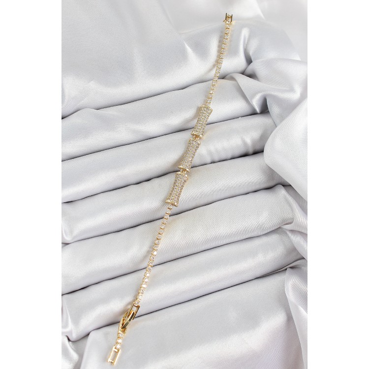 Pirinç Gold Renk Zirkon Taşlı Kemik Model Kadın Bileklik - TJ-BB7070