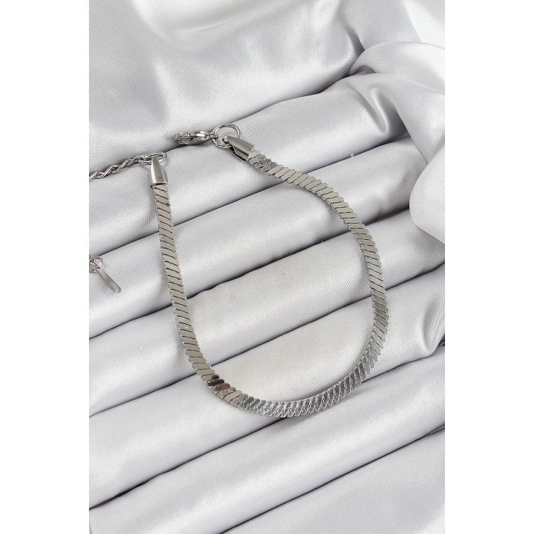 316L Çelik Gümüş Renk Yassı Zincir Model Kadın Bileklik - TJ-BB7085