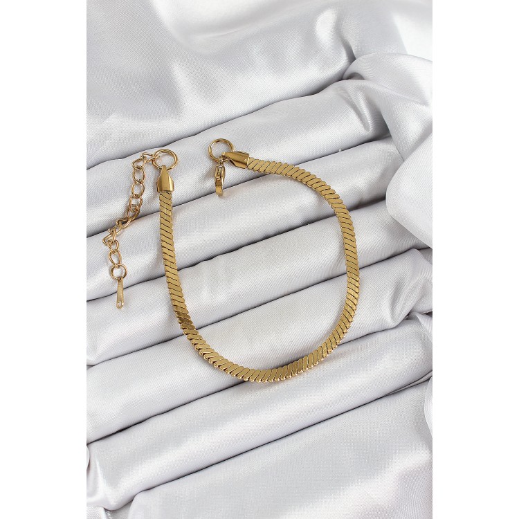 316L Çelik Gold Renk Yassı Zincir Model Kadın Bileklik - TJ-BB7086 316L Çelik Gold Renk Yassı Zincir Model Kadın Bileklik - TJ-BB7086