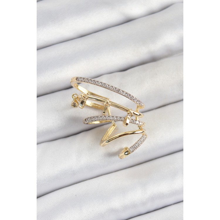 Pirinç Zirkon Taşlı Sıkıştırma Sağ Kıkırdak Gold Renk Kadın Küpe - TJ-BKP10753