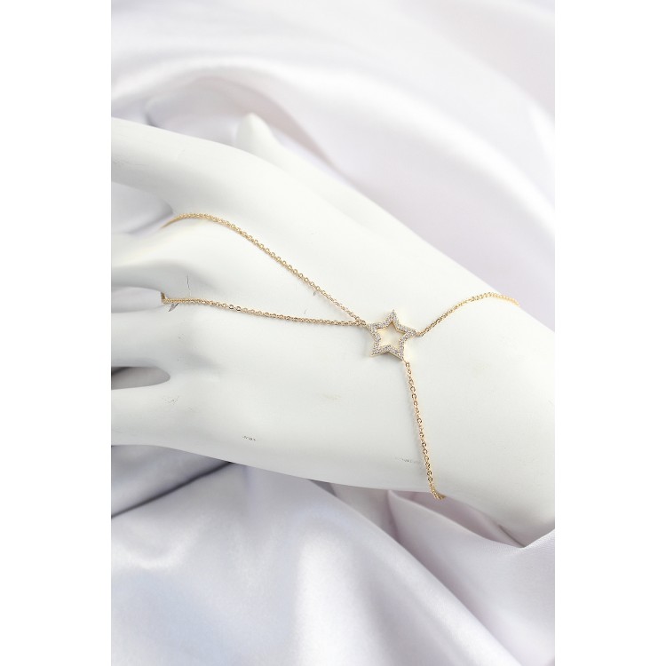 Pirinç Gold Renk Zirkon Taşlı Yıldız Model Şahmeran - TJ-SN678