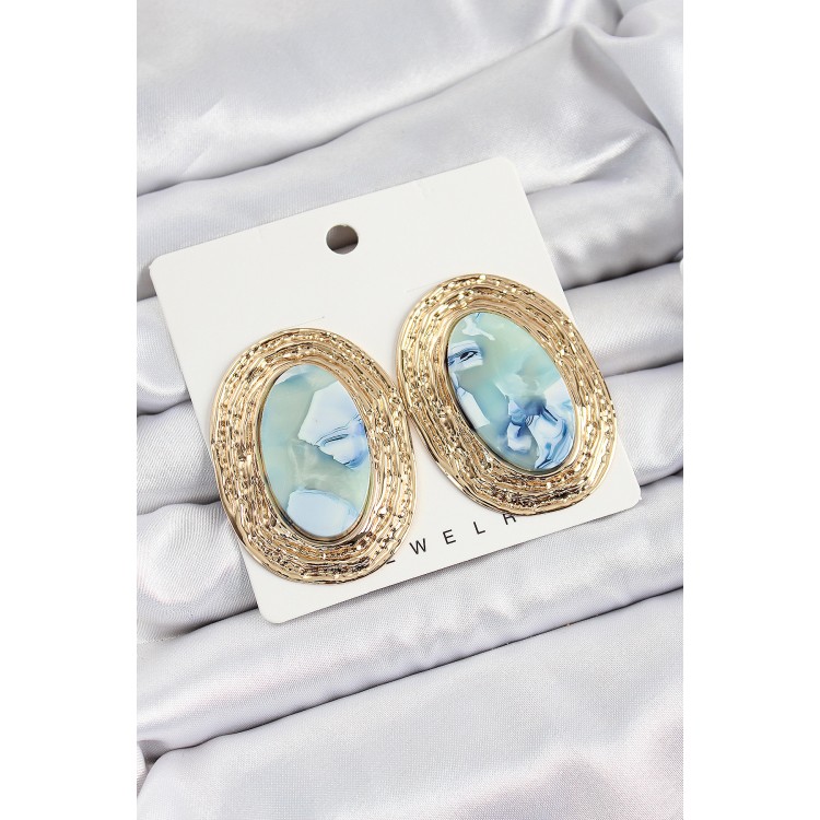 Pirinç Mermer Desenlli Mavi Sedef Oval Vintage Model Gold Renk Kadın Küpe - TJ-BKP10777 Pirinç Mermer Desenlli Mavi Sedef Oval Vintage Model Gold Renk Kadın Küpe - TJ-BKP10777