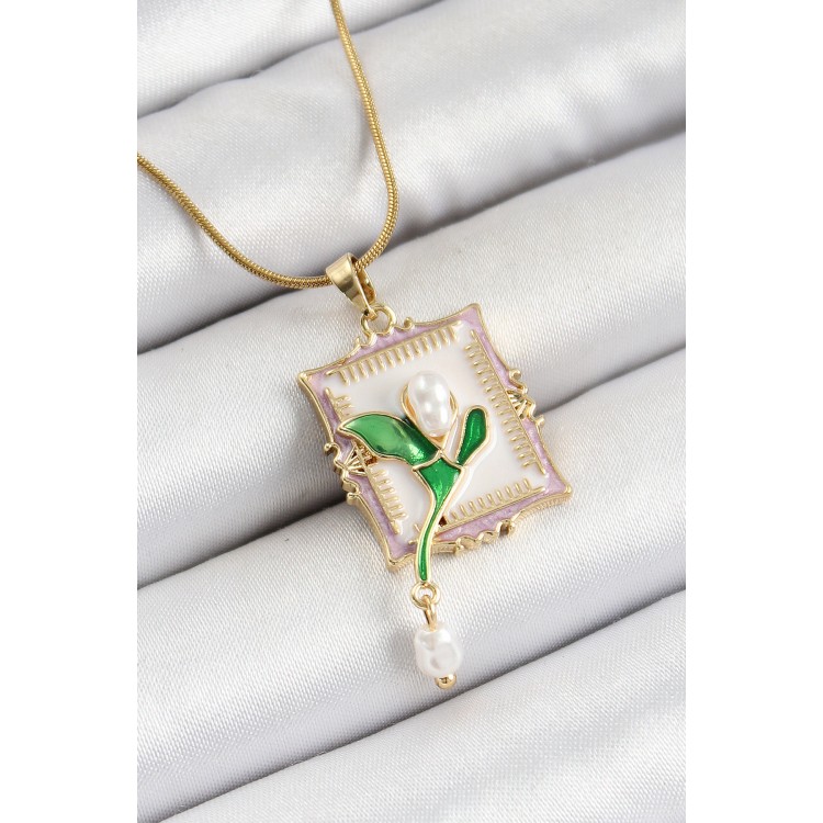 316L Çelik Zincir Beyaz Sanatsal Portre Sallantılı İnci Detaylı Lale Model Gold Renk Kadın Kolye - TJ-BKO10308 316L Çelik Zincir Beyaz Sanatsal Portre Sallantılı İnci Detaylı Lale Model Gold Renk Kadın Kolye - TJ-BKO10308