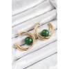 Pirinç Gold Renk Halka Model Yeşil Boncuk Detay Kadın Küpe - TJ-BKP10365