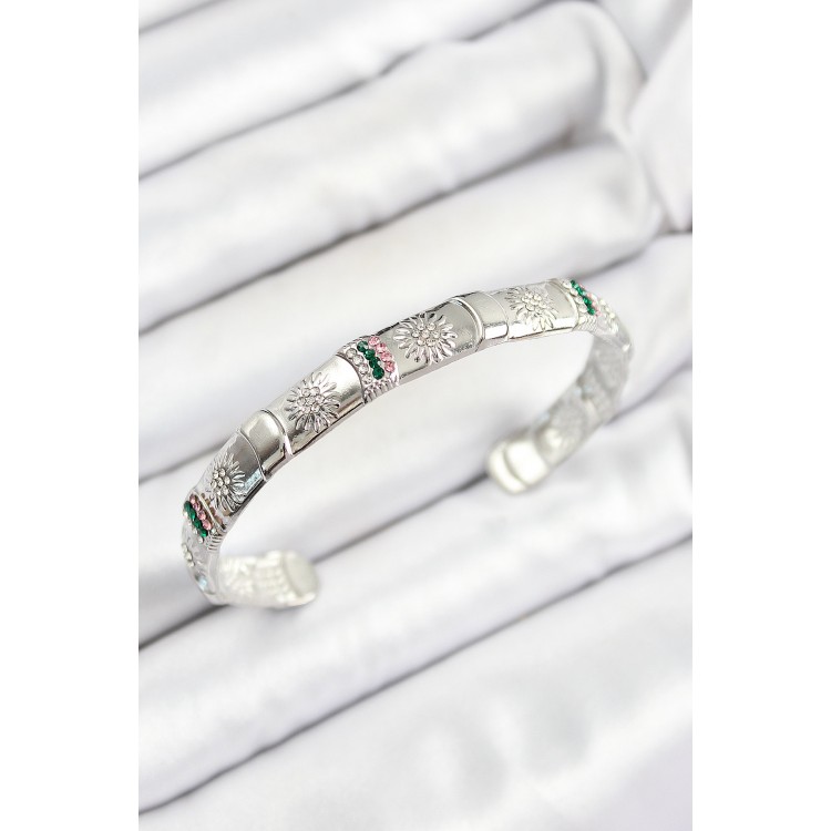 Pirinç Karışık Zirkon Taşlı Çiçek Model Gümüş Renk Altı Açık Kadın Bileklik - TJ-BB7217 Pirinç Karışık Zirkon Taşlı Çiçek Model Gümüş Renk Altı Açık Kadın Bileklik - TJ-BB7217