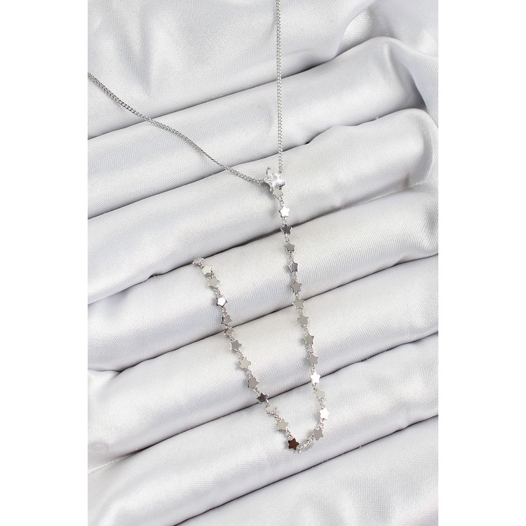 Pirinç Zirkon Taşlı Yıldız Figürlü Y Model Gümüş Renk Kadın Kolye - TJ-BKO10309