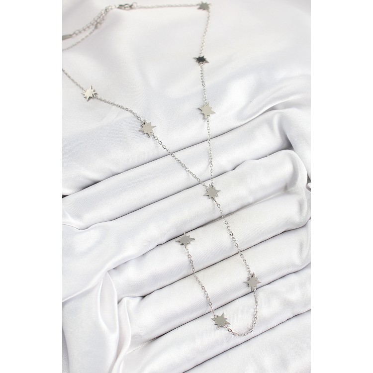 316L Çelik Kutup Yıldızı Figürlü Y Model Gümüş Renk Kadın Kolye - TJ-BKO10332