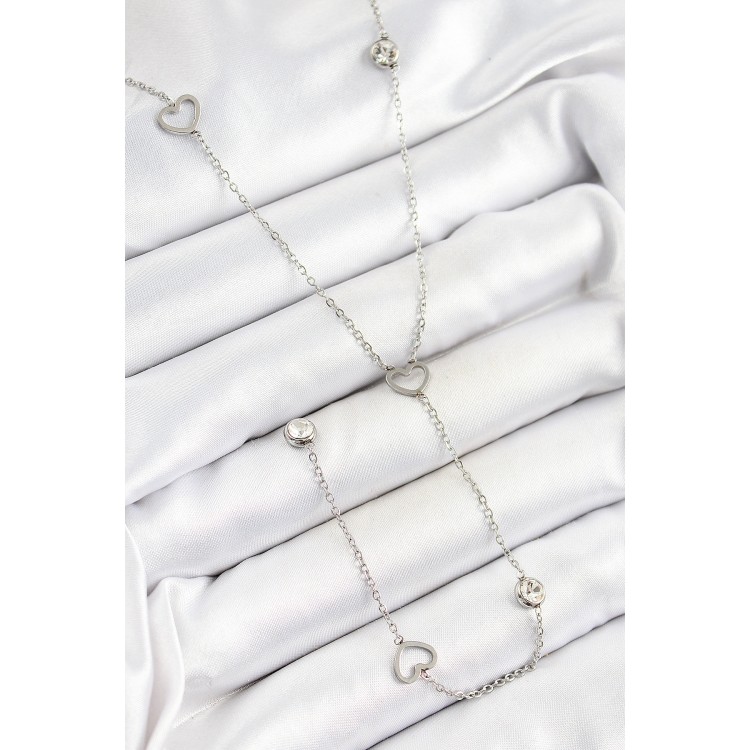 316L Çelik Zirkon Taşlı Kalp Figürlü Y Model Gümüş Renk Kadın Kolye - TJ-BKO10334 316L Çelik Zirkon Taşlı Kalp Figürlü Y Model Gümüş Renk Kadın Kolye - TJ-BKO10334