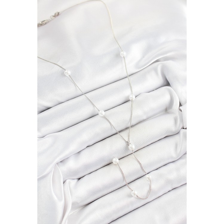 316L Çelik İnci Figürlü Y Model Gümüş Renk Kadın Kolye - TJ-BKO10337