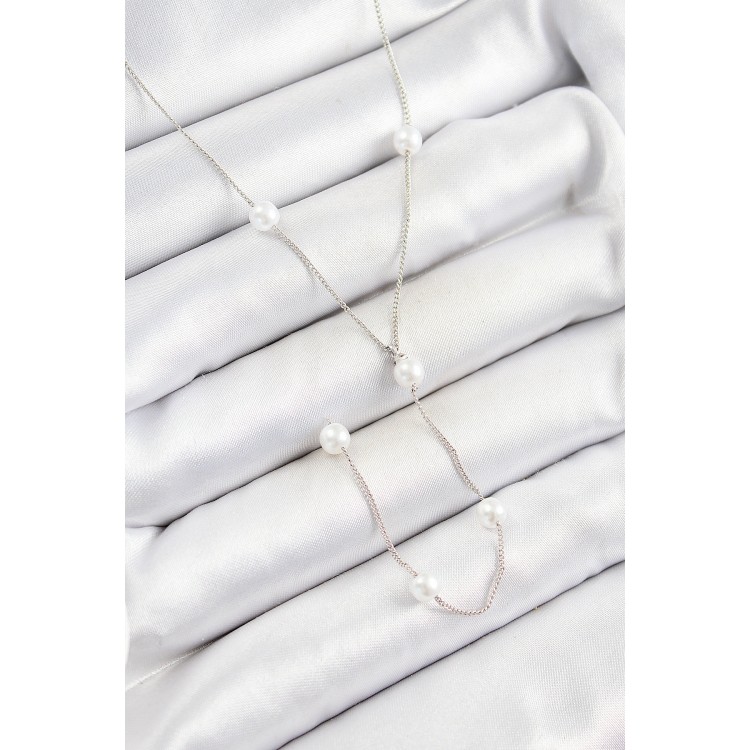 316L Çelik İnci Figürlü Y Model Gümüş Renk Kadın Kolye - TJ-BKO10337