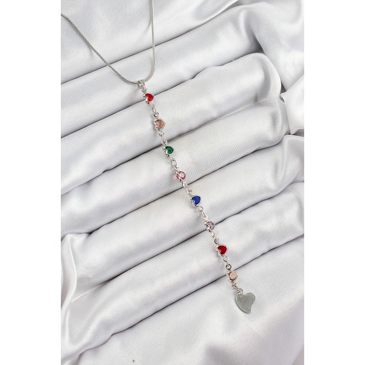 Pirinç Gümüş Renk Karışık Renk Zirkon Taşlı Kalpli Y Kadın Kolye - TJ-BKO10338 Pirinç Gümüş Renk Karışık Renk Zirkon Taşlı Kalpli Y Kadın Kolye - TJ-BKO10338