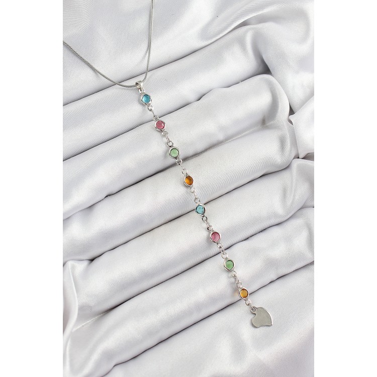 Pirinç Gümüş Renk Karışık Renk Zirkon Taşlı Y Kadın Kolye - TJ-BKO10339 Pirinç Gümüş Renk Karışık Renk Zirkon Taşlı Y Kadın Kolye - TJ-BKO10339