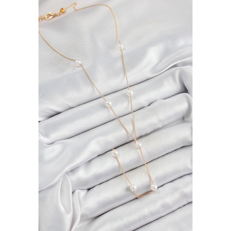 316L Çelik İnci Figürlü Y Model Gold Renk Kadın Kolye - TJ-BKO10340