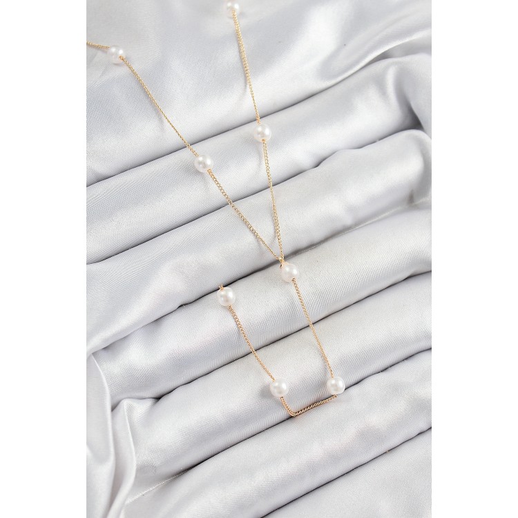 316L Çelik İnci Figürlü Y Model Gold Renk Kadın Kolye - TJ-BKO10340